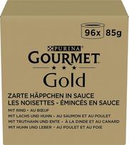 PURINA Gourmet Gold Delicate Appetizers in Sauce drėgnas kačių maistas, įvairių rūšių mišinys, 96 vnt. (96 x 85 g)