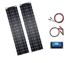 Pusiau lanksti monokristalinė saulės panelių sistema 100 W (2 × 50 W) su 20 A valdikliu