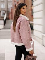 Rožinė odinė striukė su baltu kaliuku Camila
