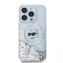 Karl Lagerfeld KLHMP13LLGCHSGH iPhone 13 Pro | 13 6.1" transparent hard case with liquid glitter, Choupette Head MagSafe