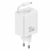 USAMS YC Series travel charger | 30W | GaN, PD, QC | USB-C | with USB-C to USB-C cable included | white