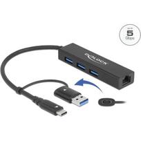 DELOCK 3 Port USB 3.2Gen1 Hub Gigabit LAN USB Typ-C o. Typ-A | 64149 | 4043619641499