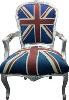 "Casa Padrino" baroko stiliaus salono kėdė "Union Jack" dizainas / sidabras