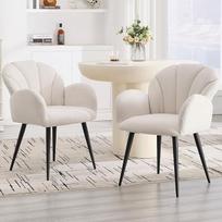 "Chairus" valgomojo kėdės, 2 komplektai, šenilinės virtuvės kėdės, minkštos kėdės su atlošu, modernus valgomasis, virtuvės kėdė su porankiu, svetainė, balta