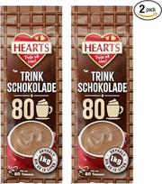 "Hearts Type" geriamasis šokoladas, 2 pakuotės, 2 x 1 kg, maždaug 80 porcijų viename maišelyje, sumažinto riebumo, ypač kreminis, momentiniai geriamojo šokolado milteliai laikymo maišelyje