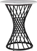 "Lolahome" apvalus marmuro efekto metalo ir cemento šoninis staliukas, modernus dizainas, baltos ir juodos spalvų, skersmuo 60 x 75 cm