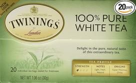 "Twinings of London Fujian Chinese Pure White Tea": 20 arbatos maišelių dėžutė