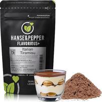 100 g "Hanse&Pepper Flavorious+" itališko "Tiramisu" skonio milteliai - be cukraus, kaloringi - desertinė pudra varškei, jogurtui, kokteiliams ir saldumynams - jokių dirbtinių saldiklių, tikri ingredientai