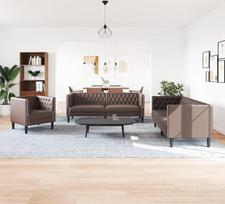3 dalių "Chesterfield" sofos komplektas Rudos spalvos dirbtinės odos kambarinė sofa Modelis3209269