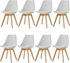 8 valgomojo kėdžių su buko masyvo kojomis, biuro kėdė, ergonomiška kėdė su pagalvėle (balta)