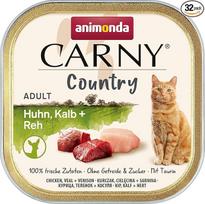 animonda Carny Adult Country Cat Food, šlapias maistas katėms praktiškame dubenėlyje su vištiena, veršiena ir elniena, 32 x 100 g