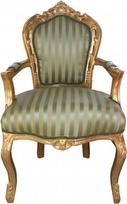 Casa Padrino Baroque Dinner Chair Green / Cream Stripe / Gold su porankiais - Antikvariniai baldai