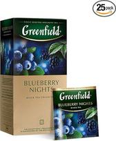 GREENFIELD BLUEBERRY NIGHTS Juodoji arbata, hibiskus, mėlynės, juodieji serbentai, malva, 25 arbatos maišeliai, 37,5 g