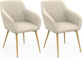 IDMarket - 2 valgomojo kėdžių komplektas, stalo kėdės, minkštos, "Line-Velour", smėlio spalvos, medžio efekto kojos