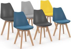 IDMarket - 6 "Sara Mix Color Blue" skandinaviškų kėdžių komplektas, 2 kėdės, šviesiai pilka, tamsiai pilka x 2, geltona