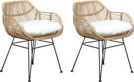 Meubletmoi 2 natūralių rotango fotelių rinkinys Juodas metalinis pagrindas Egzotiškas etninis Bohemian Chic Ibiza
