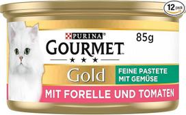 Purina Gourmet Gold Fine Pate su daržovėmis, su upėtakiais ir pomidorais, 12 vnt. (12 x 85 g)