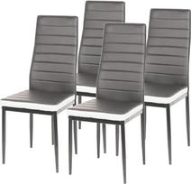 Valgomojo kambario kėdės, 4 komplektas, modernios valgomojo kambario kėdės, dirbtinės odos užvalkalas, aukštas atlošas, patogi valgomojo kambario kėdė, dirbtinės odos kėdė, patikrinta SGS (4, pilka ir balta)