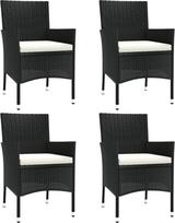 vidaXL 4 x sodo kėdės su pagalvėle Sodo kėdė Valgomojo kėdė Balkono kėdė Kėdė Patio kėdė Sodo baldai Poly Rattan Black