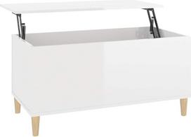 vidaXL Kavos staliukas Reguliuojamo aukščio svetainės staliukas Šoninis staliukas Sofos staliukas Arbatos staliukas Kavos staliukas Blizgus baltas 90 x 44,5 x 45 cm Medienos medžiaga