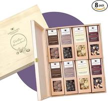 WELLNUSS vyriškų vakarinių dovanų rinkinys - geriausias šokoladas - 8 elegantiški riešutų ir šokolado mišiniai aukštos kokybės beržo medienos dėžutėje - aukščiausios kokybės dovanų idėja (8 x 60-70 g)