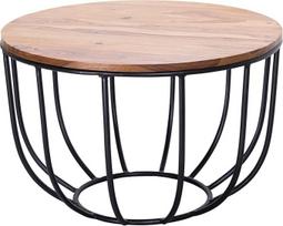 Wohnling WL5.677 Kavos staliukas 60 x 39 x 60 cm Šešamo medžio masyvo/metalo krepšelio stalas, dizaino sofos stalas, svetainės stalas, apvalus, svetainės stalas, pramoninis rudas, medinis stalas Kavos staliukas masyvus