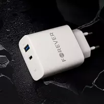 Forever  TC-07-30AC travel charger | 30W | PD, QC | USB-C, USB-A | Includes USB-C to USB-C cable | white