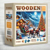 Medinė dėlionė, Kalėdų Senelio rogės, woodencity, NB 0701-L, Wooden puzzles