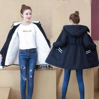 Plus Velvet Windbreaker Women's Plus Size Women's Mid-length Parka Autumn and Winter Waist Jacket Women XXXL juoda
