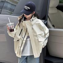 Girls' Spring/Autumn Casual Sportswear Windbreaker Hooded Jacket - 2025 New Fashion Zip-up Top 140 cm raudona
