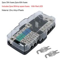 Maitinimo padalijimui 12V-24V 30A 60A 80A Daugiafunkciniai paskirstymo saugikliai Dėžės LED automobilio garso stereo saugiklių laikiklis automobiliniam kemperiui sidabras