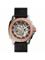 Fossil vyriškas automatinis mechaninis laikrodis su odiniu dirželiu, trijų rodyklių dizainas, nerūdijančio plieno korpusas/atsparus įbrėžimams stiklas ME3082 juoda
