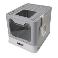 Enclosed Cat Litter Box With Drawer Stainless Steel Easy to Clean Foldable Top Exit Kitty Litter