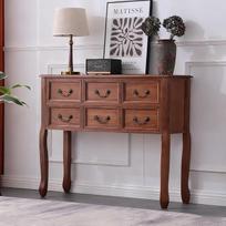 "Country House Vintage Console Table" medžio masyvo stalas su stalčiais, prieškambario įėjimo sofos stalas su didele laikymo erdve, prieškambario spintelė, reguliuojamos kojelės (šviesus riešutmedis, 100 cm / 39,4