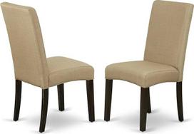 "East West Furniture Parson" kėdės - patogus rudas lininis audinys, medžio masyvas, Cappuccino apdaila, kojos, modernus miesto stilius, 2 vnt.