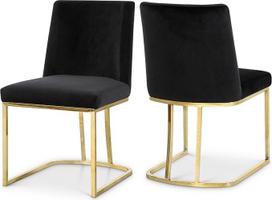 "Meridian Furniture" 776Black-C "Heidi" kolekcijos moderni valgomojo kėdė, minkšta aksomu, auksinis metalinis rėmas, 19" x 23" x 32", juoda