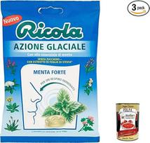 "Ricola Azione Glaciale Menta Forte" saldainiai su mentoliu, gaivinantys, be cukraus, 70g + itališka gurmaniška "Polpa" 400g, 3 vnt.
