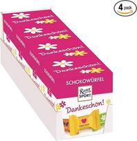 "Ritter Sport" padėkos šokolado kubeliai 4 x (176g) Dovanų padėkos žodžiai Individualiai supakuoti mini šokolado kubeliai įvairių veislių
