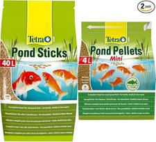 "Tetra Pond Sticks" - maistas tvenkinio žuvims, skirtas sveikoms žuvims ir skaidriam sodo tvenkinio vandeniui, 40 l maišelis ir "Pond Pellets Mini" - pagrindinis maistas mažoms tvenkinio žuvims, 4 l maišeliai