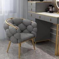 "TzUfa" aksomo akcento kėdė, miegamojo poilsio kėdė su auksinėmis metalinėmis kojelėmis, lengva prabangi kėdė su burbulu, elegantiška, patogi, paminkštinta viengulė kėdė svetainei / makiažo kambariui, tamsiai pilka
