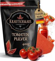 400 g "Krautschmaus" pomidorų milteliai, pomidorų prieskoniai, džiovintų pomidorų milteliai, aukščiausios kokybės malti pomidorai, prieskoniai be priedų