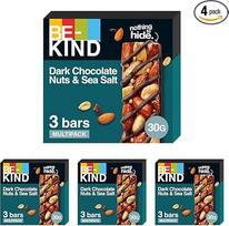 BE-KIND | Šokoladiniai batonėliai | Sveikas užkandis be glitimo | Tamsus šokoladas su riešutais ir jūros druska | 3 x 30 g (4 pakuotės)