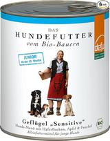 defu Šunų maistas, 6 x 800 g, Junior Organic Poultry Sensitive, aukščiausios kokybės ekologiškas drėgnas maistas jauniems šunims