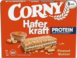 Haferriegel Corny Haferkraft Protein Peanut-Butter | 16% Protein | Vollkorn Proteinriegel ohne Zuckerzusatz | Mit Erdnussbutter | Snack für unterwegs | 3 x 40 g