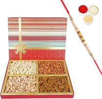 Jaiccha Ghasitaram Rakhi dovanos broliams Vaisiai n Riešutai Dryfruit Box 1000 GMS su Pearl Rakhi