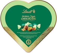 Lindt šokoladas | Dubajaus stiliaus šokolado Valentino dienos širdelė | 115 g | Švelnūs pieno šokolado rutuliukai su švelniu pistacijų kremu ir traškiu Kadayif įdaru | Šokoladinė dovana