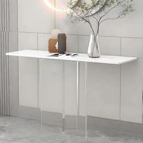 Plonas ilgas konsolinis stalas svetainei - 120 cm sofos stalas su akrilo pagrindu, modernus baltos spalvos įėjimo stalas, stilingas prieškambario ir įėjimo baldas