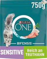PURINA ONE Bifensis Sensitive sausas kačių maistas, gausus kalakutienos, 6 vnt. (6 x 750 g)