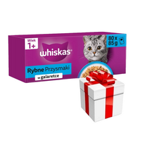 Whiskas Adult 80x85g Šlapias kačių maistas Žuvies skanėstai želė + Staigmena katei