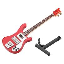 Medinis bosinis instrumentas, raudonos spalvos gitara-bosas replika su stovu, namų dekoravimui, Kalėdų ir gimtadienio dovanoms